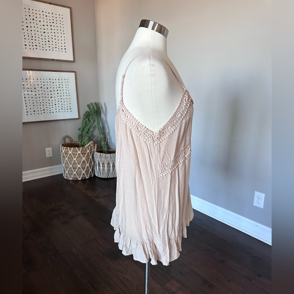 Boutique Crochet Tank Top Camisole Boho Festival Coastal Cowgirl Sand LG - Picture 3 of 11